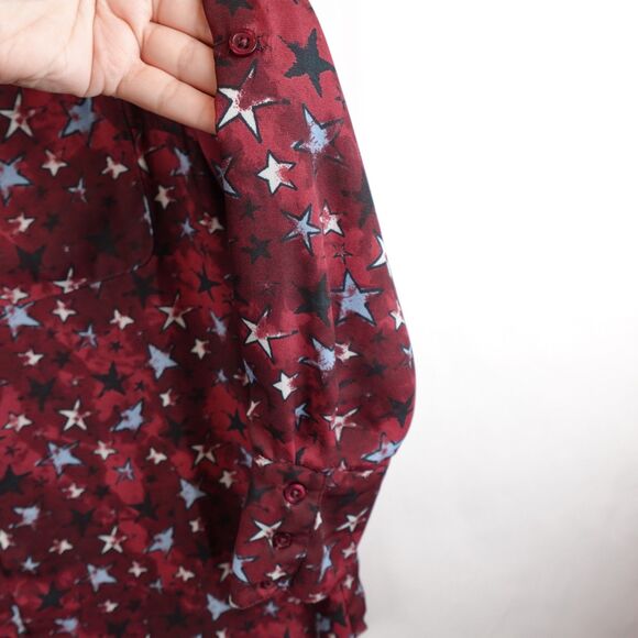 Kut From The Kloth Patriotic Blouse Womens Large Red White Blue Stars USA Button - Picture 8 of 13